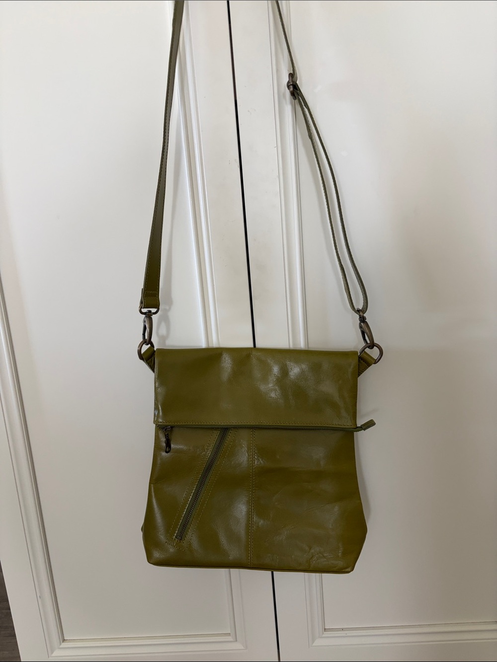 OdiLynch Amelie Flapover Messenger Bag in Olive Leather
